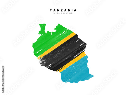 Tanzania detailed map with flag of country. Painted in watercolor paint colors in the national flag