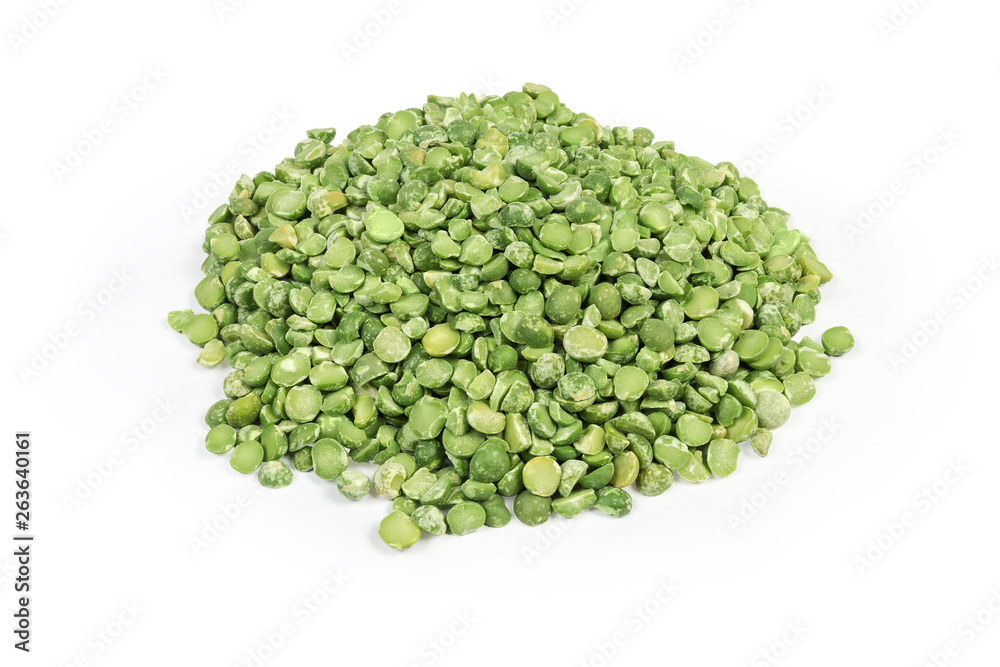 Pile of green split peas on a white background Pile of green split peas on a white background