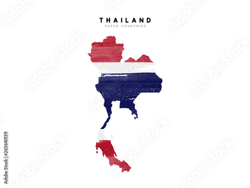 Thailand detailed map with flag of country. Painted in watercolor paint colors in the national flag