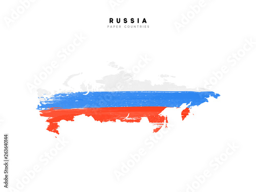Russia detailed map with flag of country. Painted in watercolor paint colors in the national flag