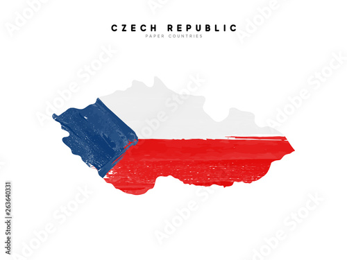 Czech republic detailed map with flag of country. Painted in watercolor paint colors in the national flag