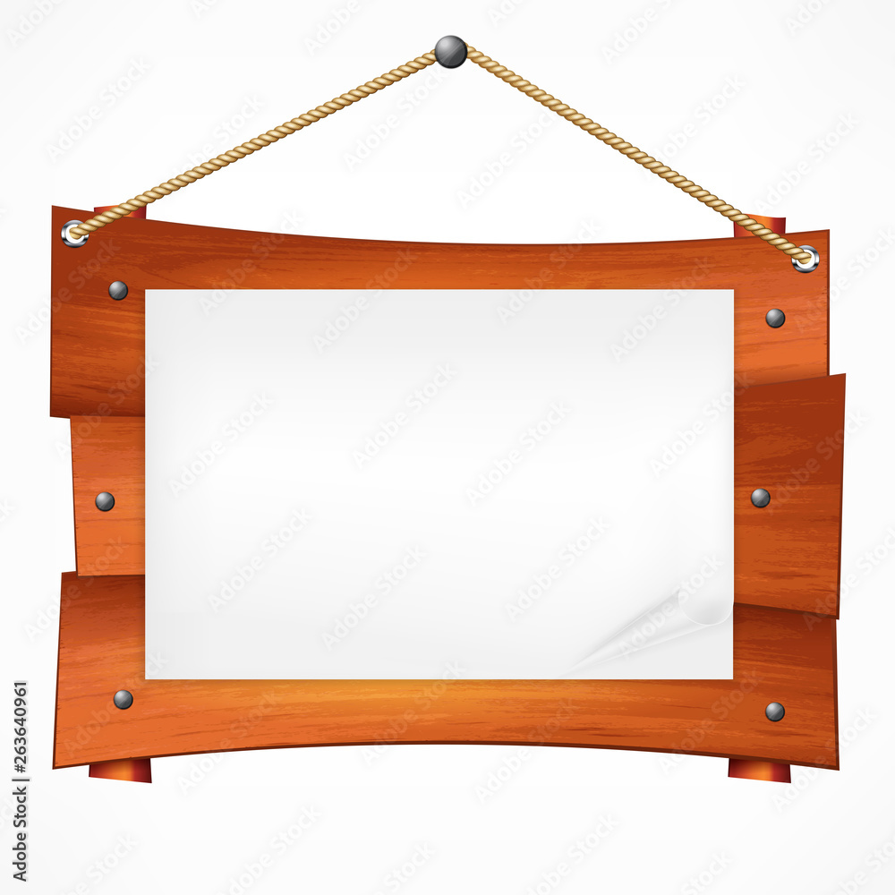 Wooden sign board on rope