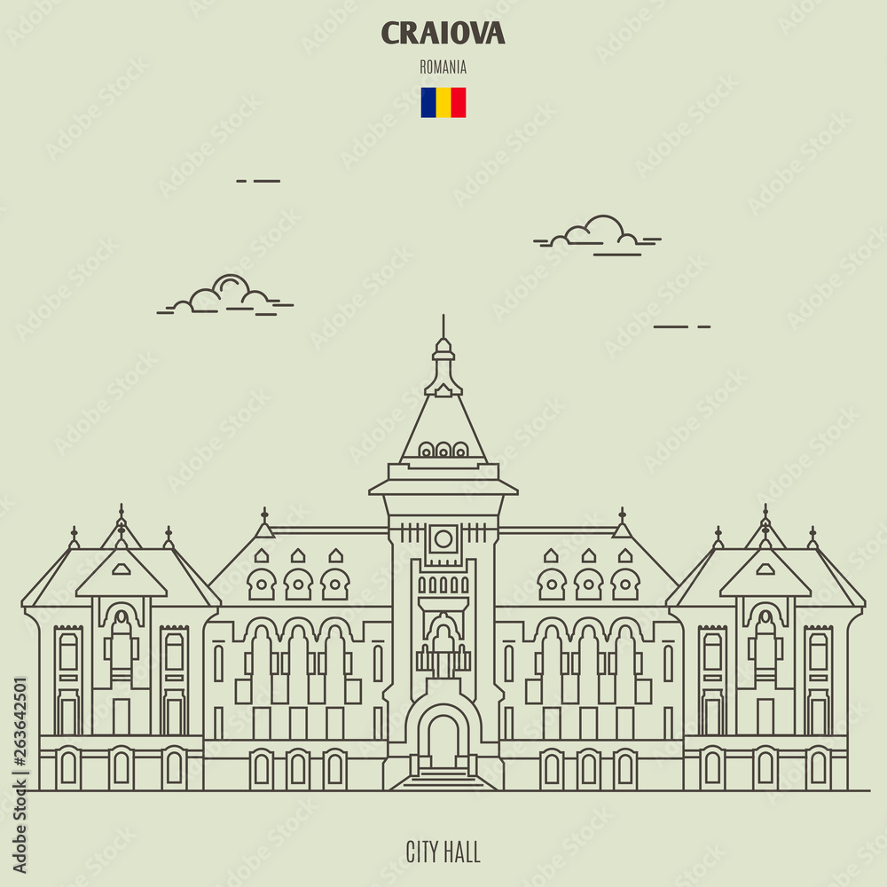 City Hall in Craiova, Romania. Landmark icon