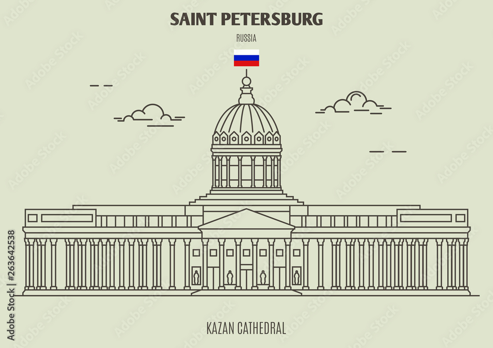 Kazan Cathedral in Saint Petersburg, Russia. Landmark icon