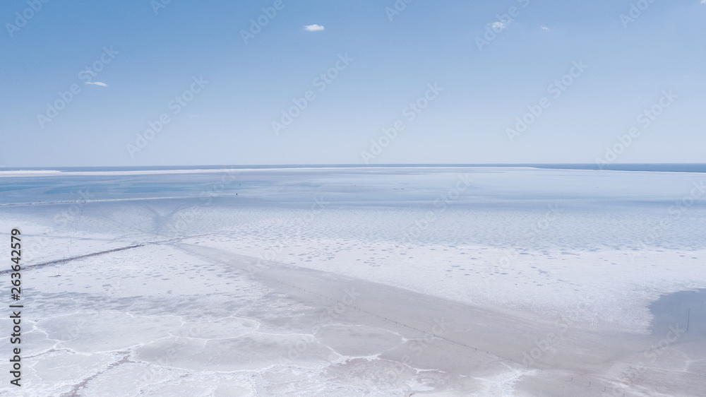 Salt lake Baskunchak. Astrakhan region. Russian landscape.