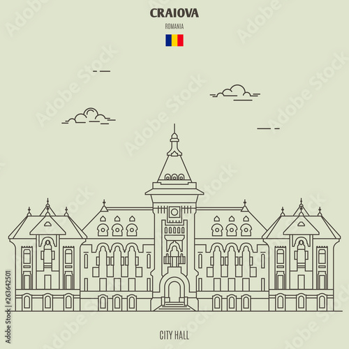 Cuadro en lienzo City Hall in Craiova, Romania. Landmark icon