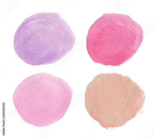 Set of Purple and Pink. Round watercolor splashes. circle elements for design.