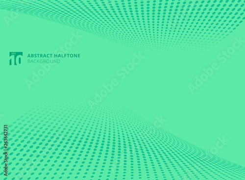Abstract pattern dots green color halftone perspective background.