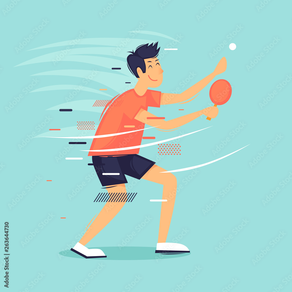 Man plays ping pong, sports, competitions. Flat design vector illustration Man plays ping pong, sports, competitions. Flat design vector illustration