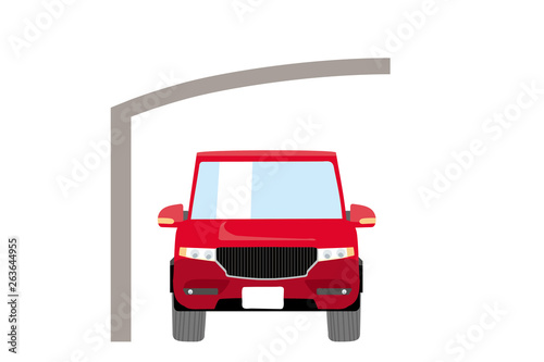 Cute car and carport, illustration of garage, crossover SUV