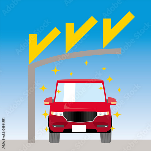 Cute car and carport, illustration of garage, carport protecting car from UV rays, crossover SUV