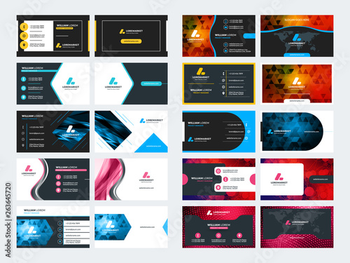 Set of 10 double sided business card templates. Stationery design. Vector illustration