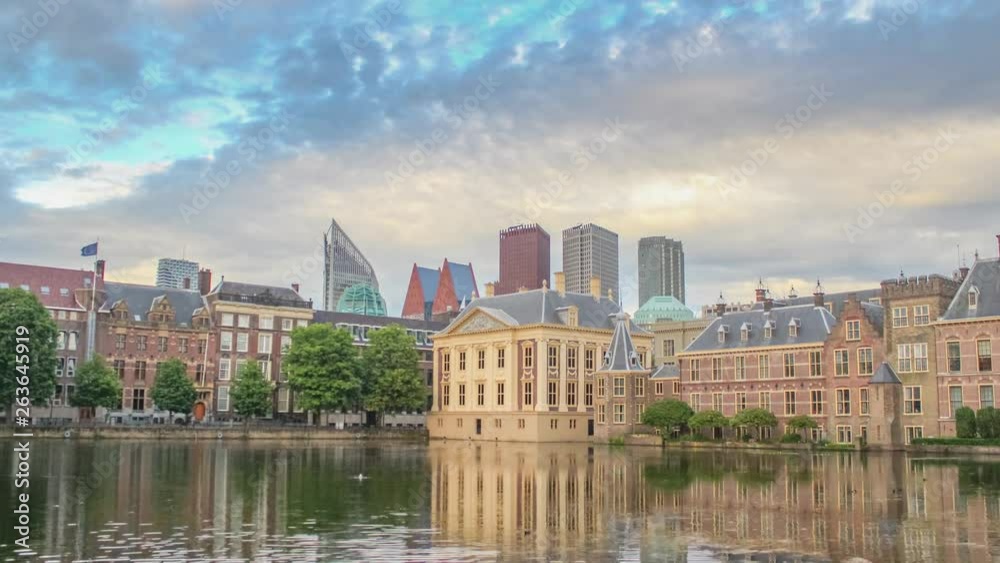 The Hague, Netherlands- Financial District & Mauritshuis seen from the Hofvijver