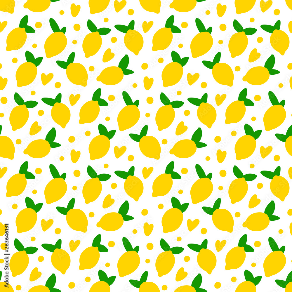 Fototapeta premium Seamless pattern with lemon on a white background. Excellent print for packaging, wrapping paper, children's clothes, bed linens, etc.