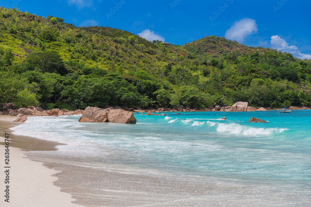 Beautiful beach on Seychelles. Anse Lazio beach, Praslin island.