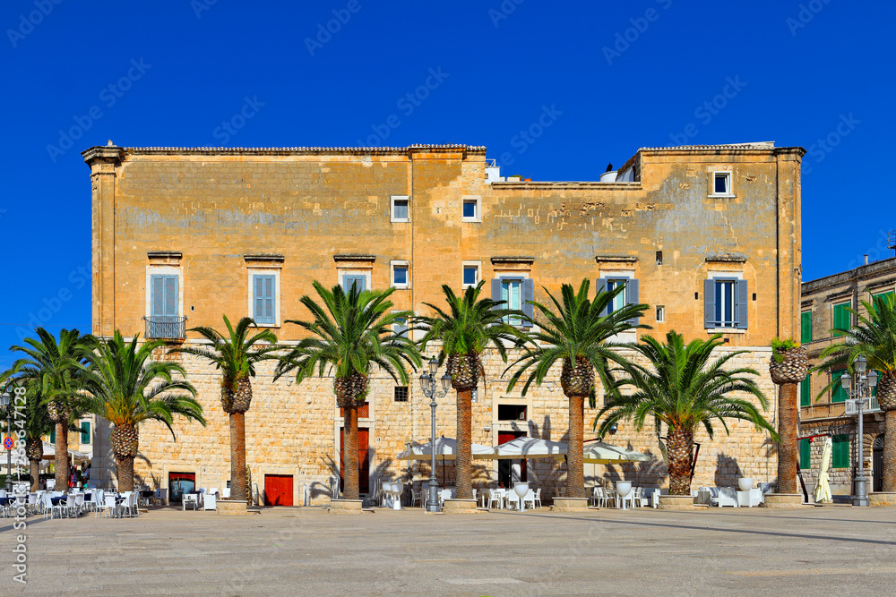 Trani, Italy - Traditional Quercia Palace - Palazzo Quercia - at the Piazza Quercia square, along the Via Statuti Marittimi street in, at the Trani port and marina in the historic quarter.