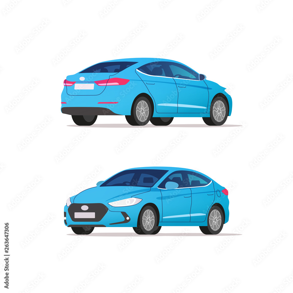 Sedan car, rear and side view. Vector illustration.	