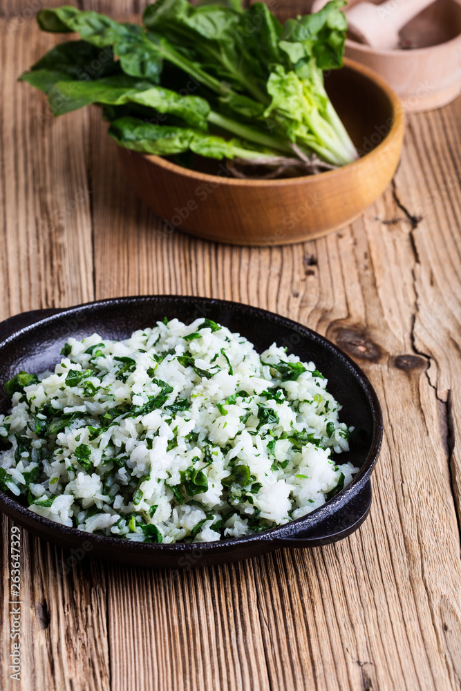 White rice with spinach, plant based meal White rice with spinach, plant based meal