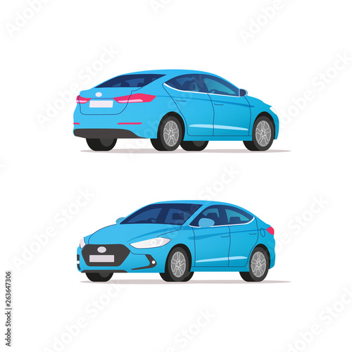 Sedan car, rear and side view. Vector illustration.  © faber14