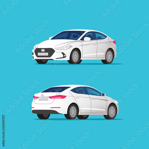 Sedan car  rear and side view. Vector illustration. 