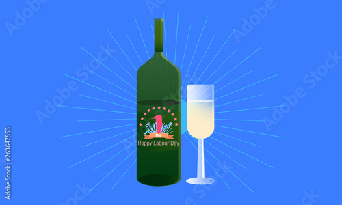 happy labour day 1 may. drink your vacation time in bottle.engineering design concept with screwdriver wrench ruler vernier caliper cheater bar.vector illustration eps10