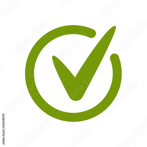 Green approved tick icon. Done stamp icon