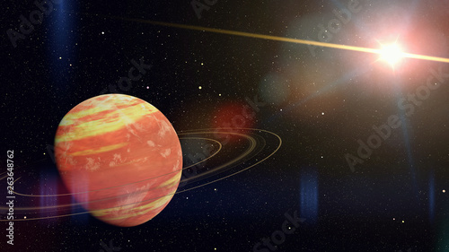 alien planet  exo gas giant with ring system in a distant star system  3d space illustration  elements of this image are furnished by NASA 