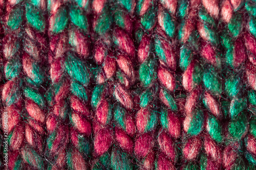 Close-up knit stitching , handmade woolen fabric.
