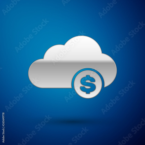 Silver Cryptocurrency cloud mining icon isolated on blue background. Blockchain technology, bitcoin, digital money market, cryptocoin wallet. Vector Illustration