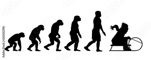 Painted theory of evolution of man. Vector silhouette of homo sapiens. Symbol from monkey to sledger.