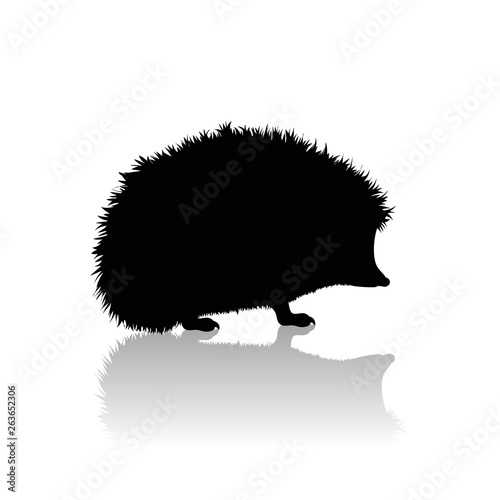 Vector silhouette of hedgehog on white background. Symbol of animal and nature.