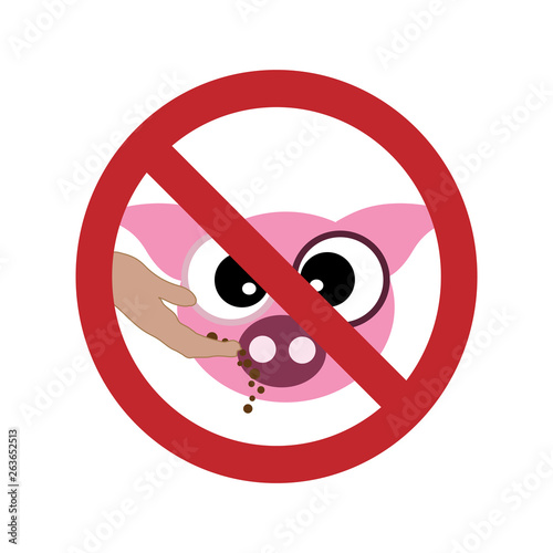 Vector silhouette of do not feed the pig ban mark on a white background. Symbol of animal,warning,farm. photo