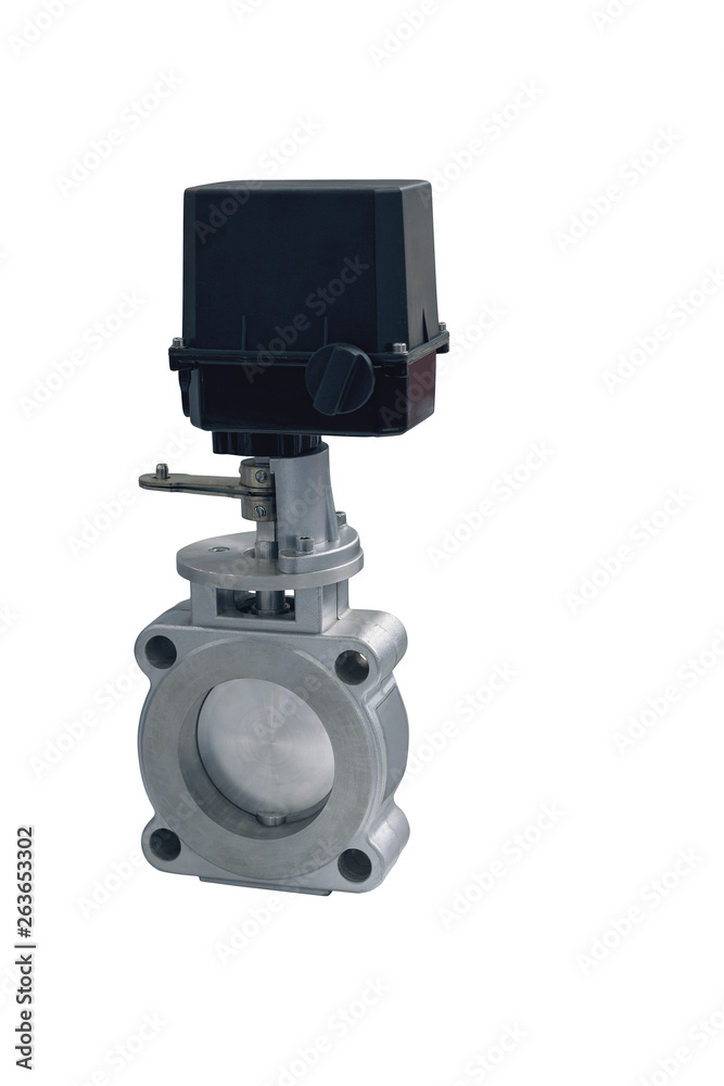 modern shut-off valve with automatic control isolated on white background modern shut-off valve with automatic control isolated on white background