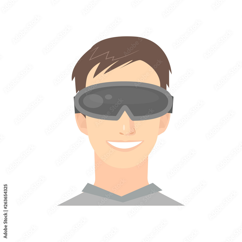 Man wears virtual reality goggles in video games Man wears virtual reality goggles in video games