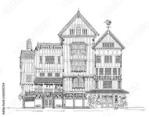 Detailed English town house  architecture of 19 the century  UK. Artistic Sketch collection.