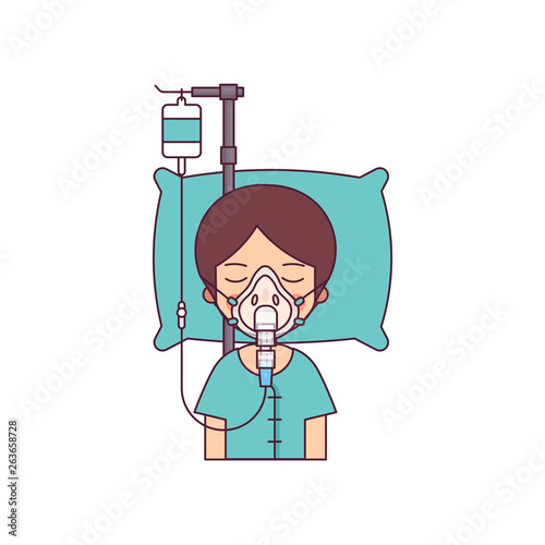 Man in Coma Lying in bed in the Hospital Cute Character Vector Illustration