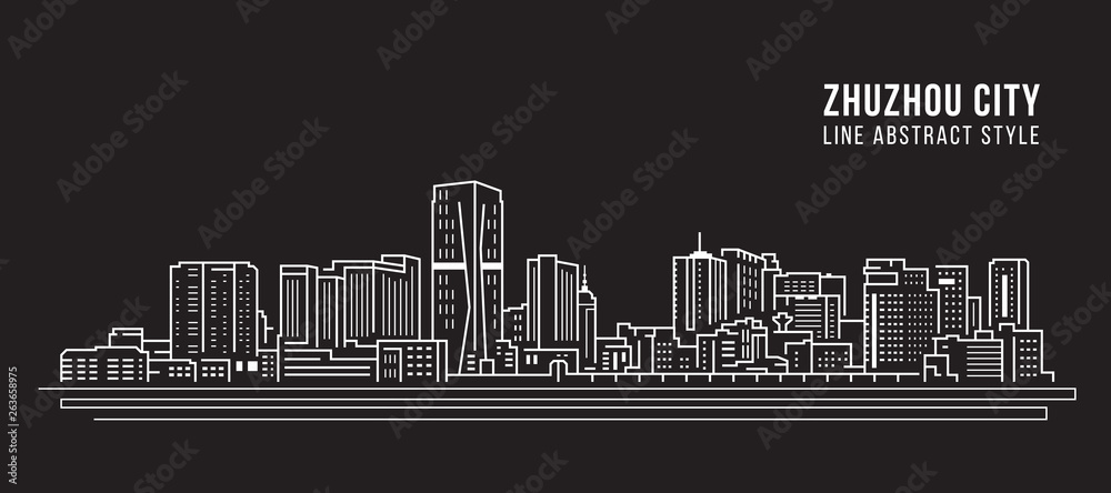 Cityscape Building Line art Vector Illustration design -  Zhuzhou city