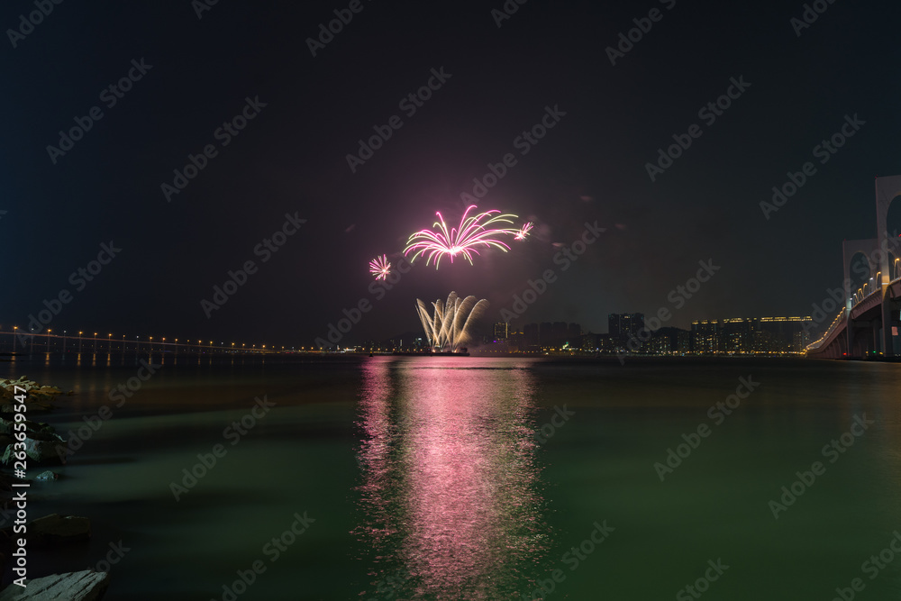 Macau, China, 8th September 2018. 29th Macao International Fireworks Display Contest, theme A Mystified Fireworks Dream, Belgium Team.