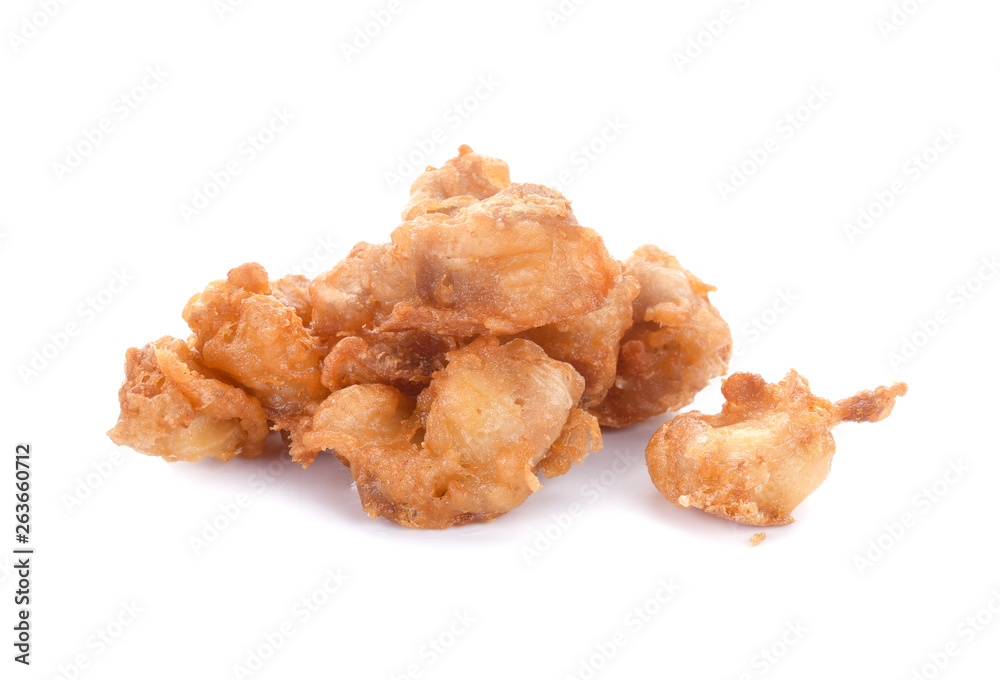 Deep fried chicken tendon isolated on white background,thai food.