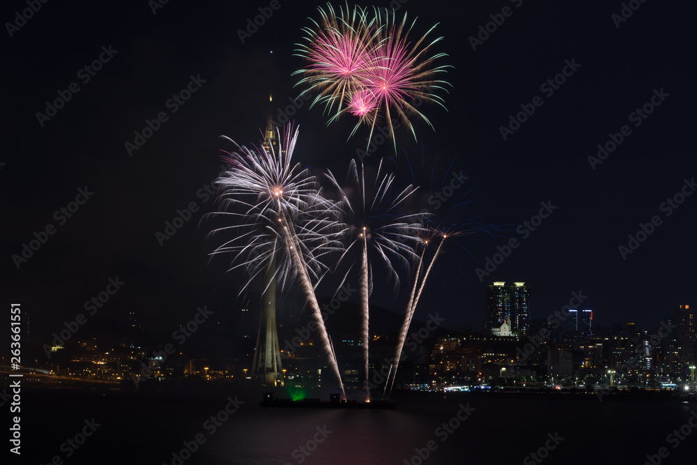 Macau, China, 25th September 2018. 29th Macao International Fireworks Display Contest, theme A Sparkling Mid-Autumn Night, Germany Team. Macau, China, 25th September 2018. 29th Macao International Fireworks Display Contest, theme A Sparkling Mid-Autumn Night, Germany Team.