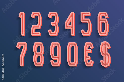 Perfect numbers with currency signs in 3d urban style.