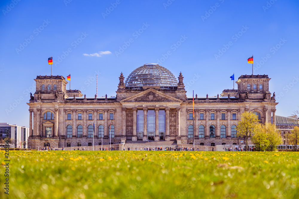 German parliament, Berliner Reichstag in springtime: Tourist attraction in Berlin