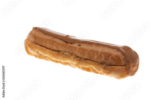 Sweet glazed eclaire isolated over white background