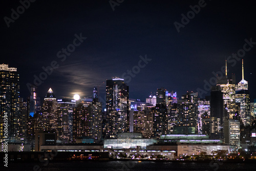 New York City night skyline Manhattan midtown buildings