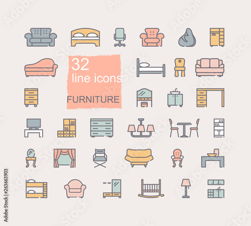 Line furniture icons set. Collection of vector icons