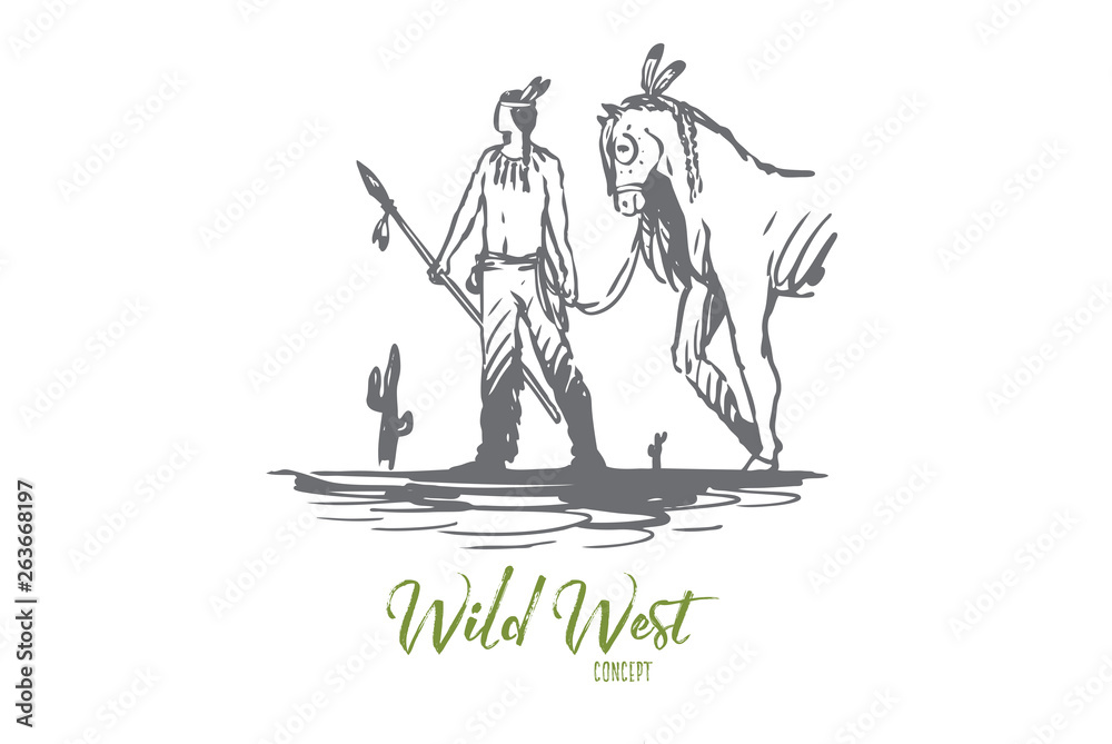 Wild, west, Indian, horse, culture concept. Hand drawn isolated vector.