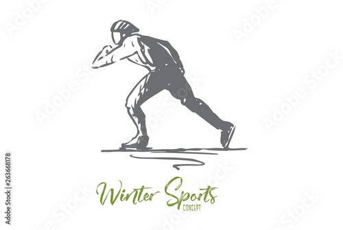Skates, winter, sport, speed, rink concept. Hand drawn isolated vector.