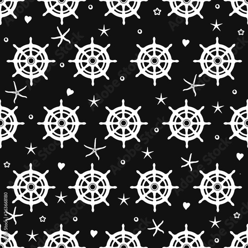 Marine seamless pattern with steering wheels