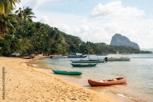 Corong Corong beach with traditional boats in El Nido, Palawan island, Philippines