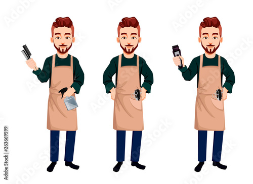 Master barber, set of three poses.